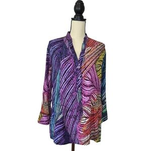 Jams World Top  Multicolor Striped Abstract Print Vintage Popover Button Size M